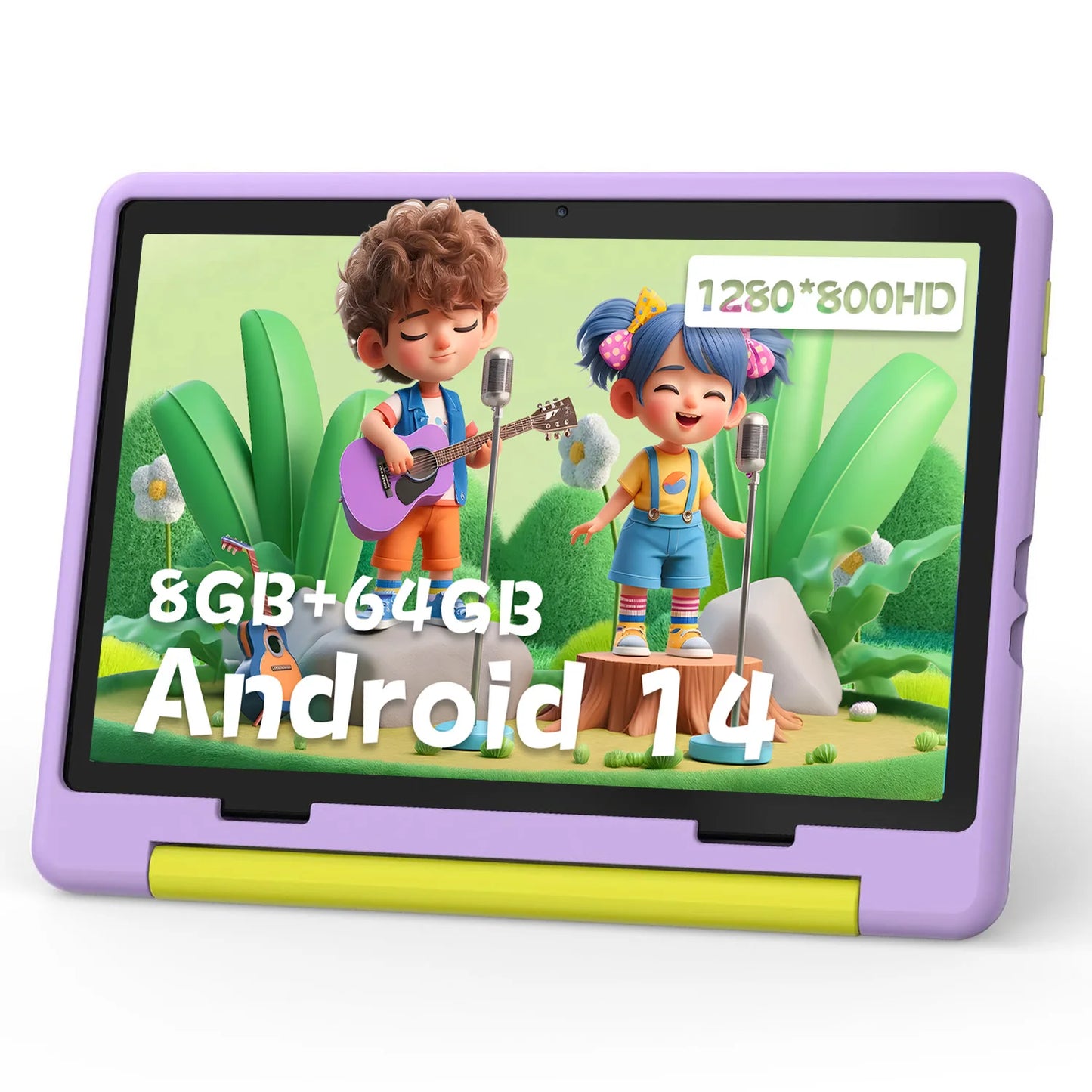 Tablette enfant KT1016 10,1 pouces Android 14 Quad Core 8 Go RAM 64 Go ROM 1 To extensible WiFi Bluetooth Cadeau enfant Logiciel PC Pad