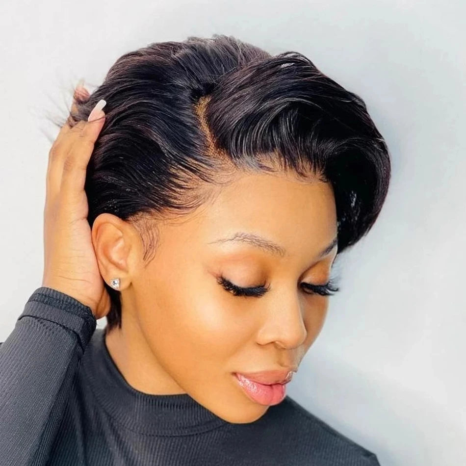 Title / Titre
EN: 180% Density Short Straight Pixie Cut Wig – HD Lace Frontal, 100% Human Hair
FR: Perruque courte coupe Pixie lisse densité 180 % – Lace frontal HD, cheveux 100 % humains