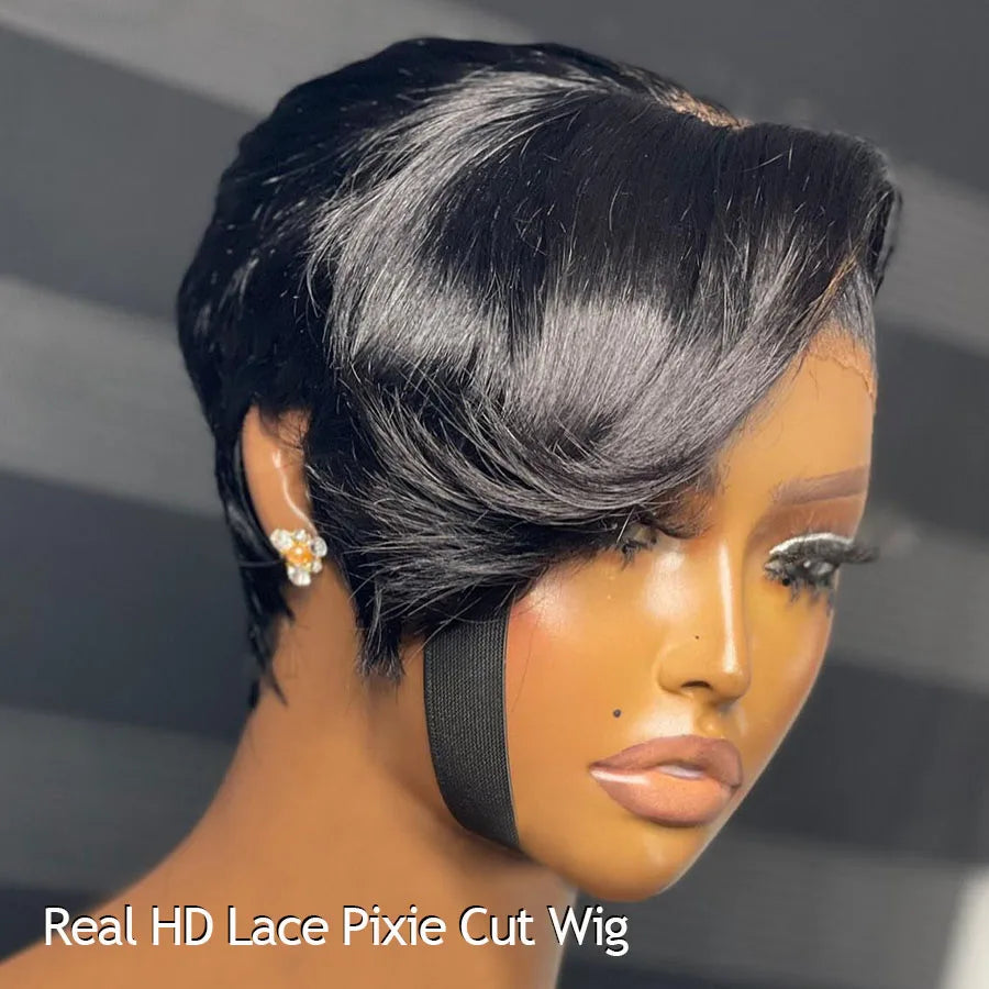 Title / Titre
EN: 180% Density Short Straight Pixie Cut Wig – HD Lace Frontal, 100% Human Hair
FR: Perruque courte coupe Pixie lisse densité 180 % – Lace frontal HD, cheveux 100 % humains