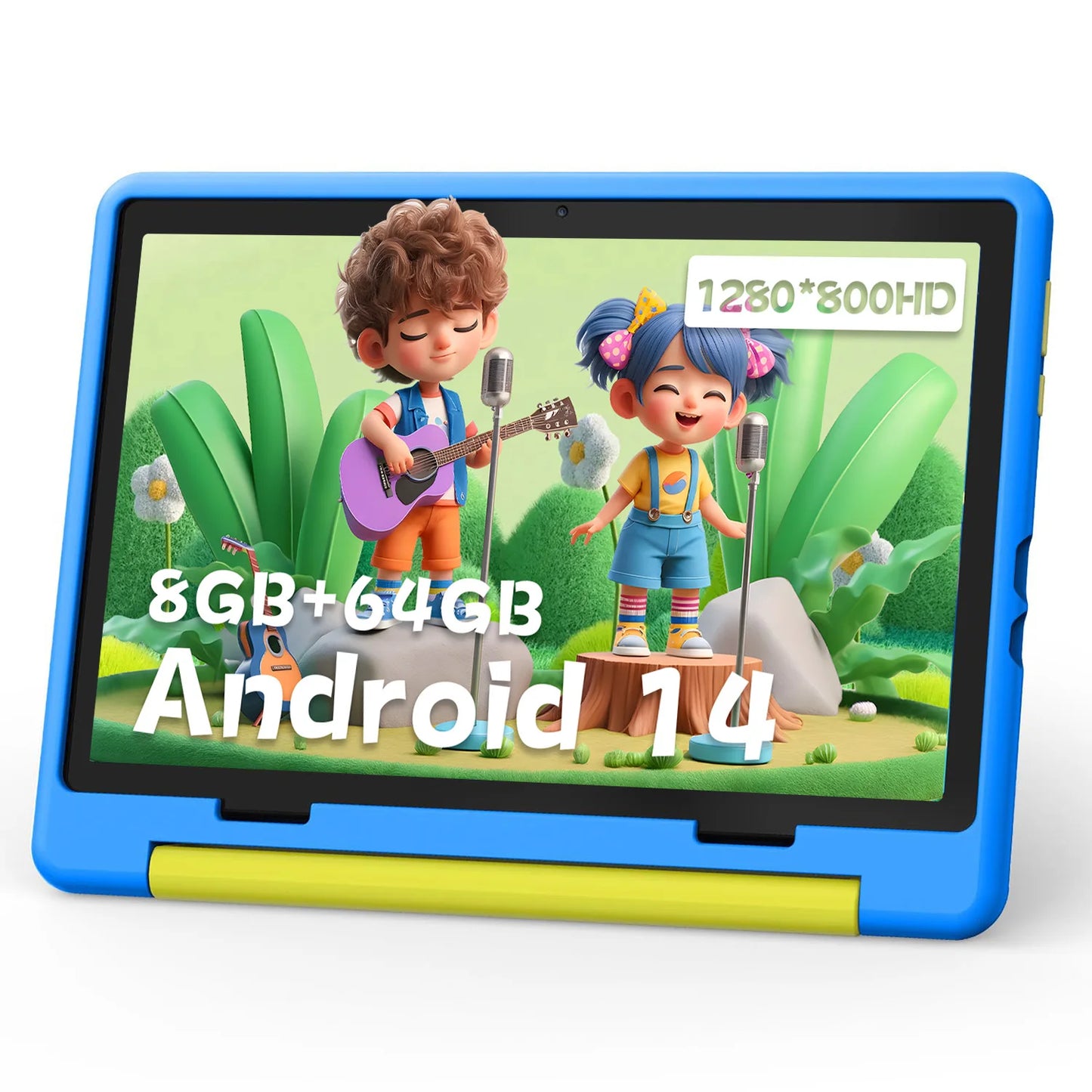Tablette enfant KT1016 10,1 pouces Android 14 Quad Core 8 Go RAM 64 Go ROM 1 To extensible WiFi Bluetooth Cadeau enfant Logiciel PC Pad