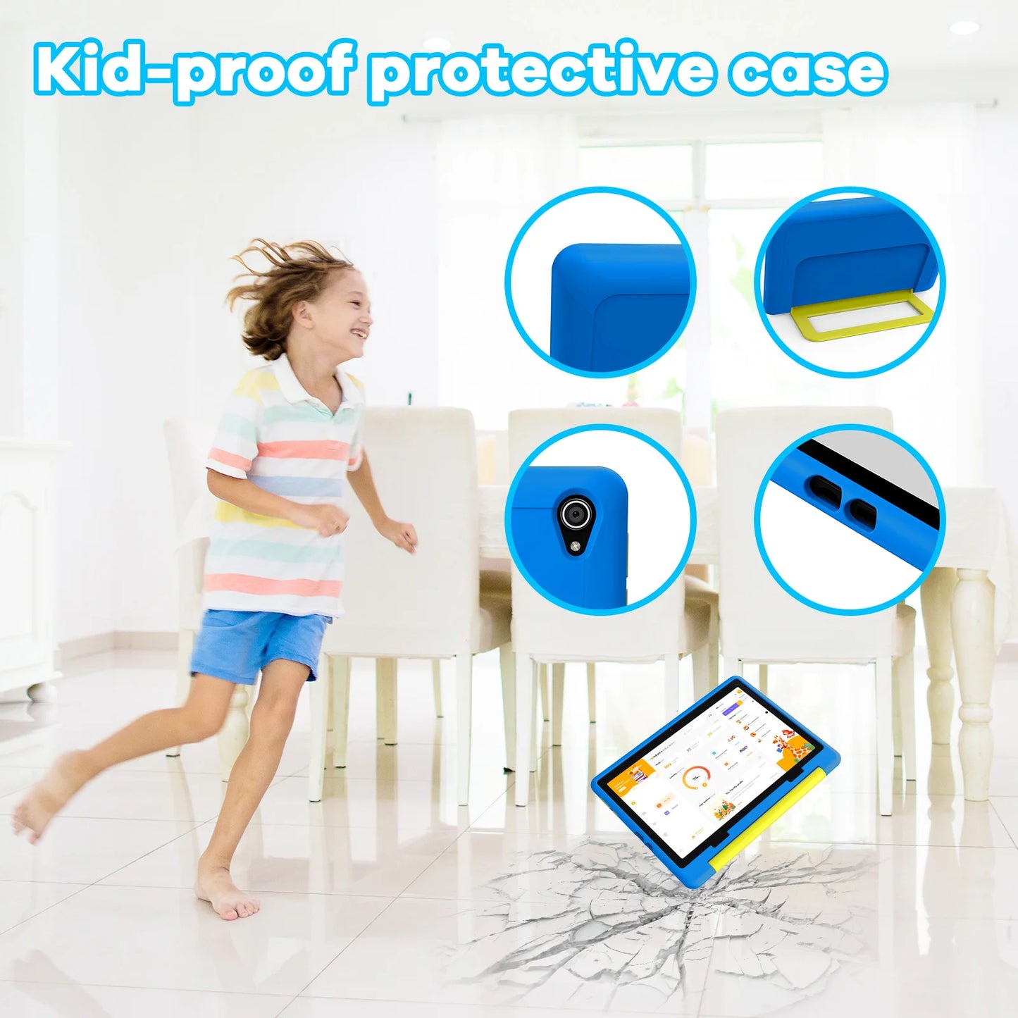 Tablette enfant KT1016 10,1 pouces Android 14 Quad Core 8 Go RAM 64 Go ROM 1 To extensible WiFi Bluetooth Cadeau enfant Logiciel PC Pad