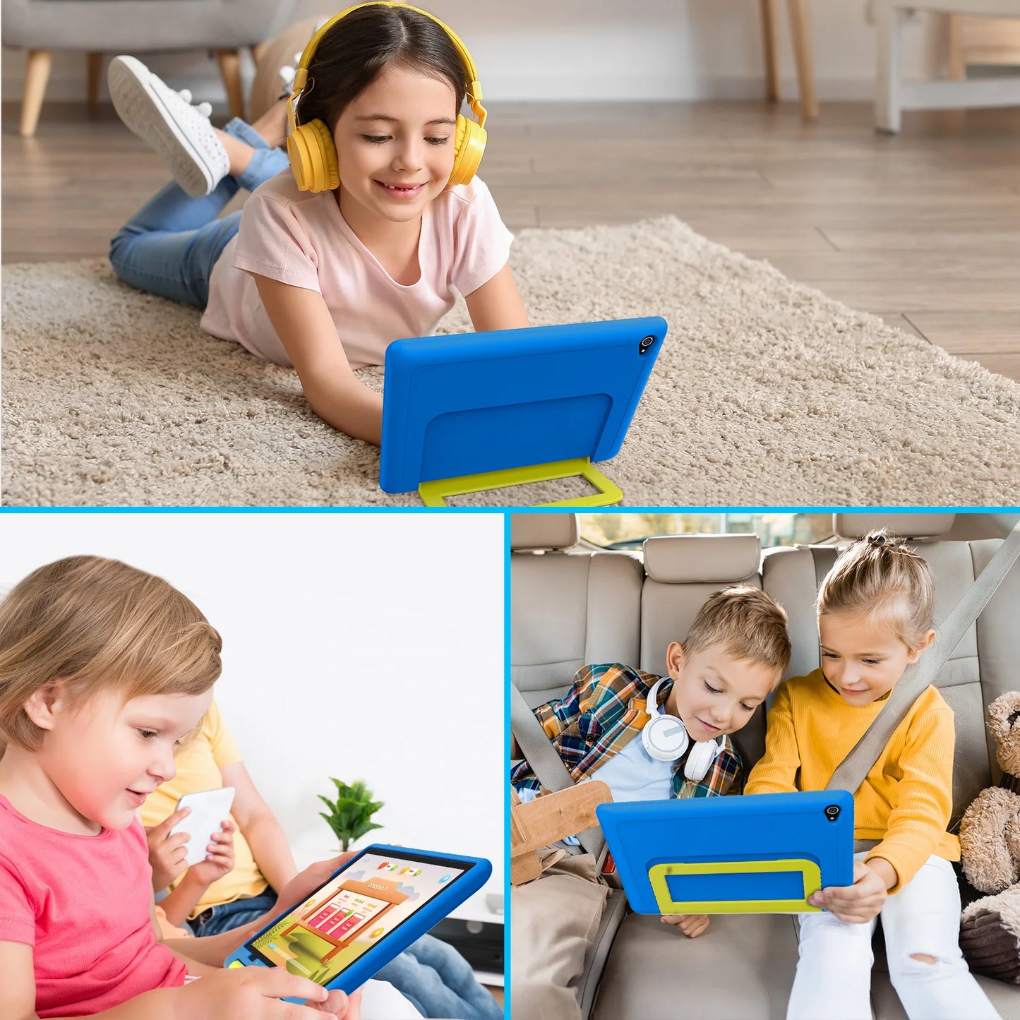 Tablette enfant KT1016 10,1 pouces Android 14 Quad Core 8 Go RAM 64 Go ROM 1 To extensible WiFi Bluetooth Cadeau enfant Logiciel PC Pad