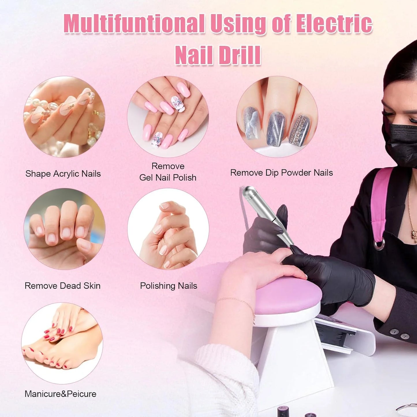 Ponceuse à ongles électrique professionnelle rechargeable 45 000 tr/min, lime à ongles portable sans fil pour enlever les ongles en gel acrylique
