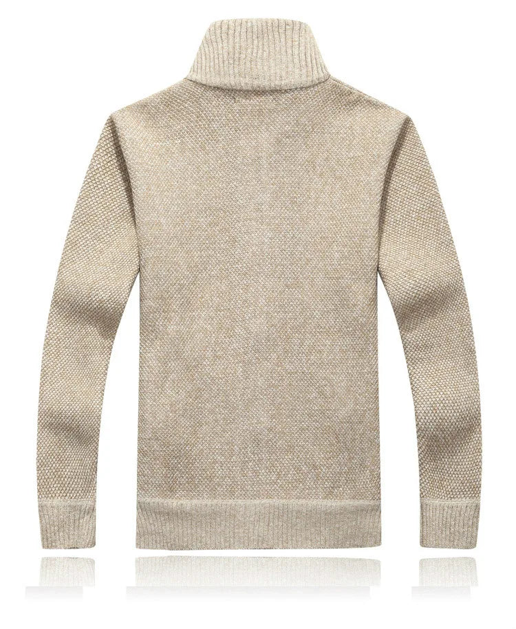Winter Thick Men's Knitted Sweater Coat Off White Long Sleeve Cardigan Fleece Full Zip Male Causal Plus Size Clothing for Autumn