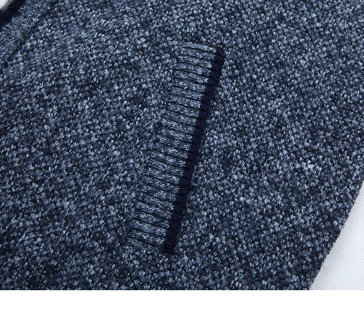 Winter Thick Men's Knitted Sweater Coat Off White Long Sleeve Cardigan Fleece Full Zip Male Causal Plus Size Clothing for Autumn