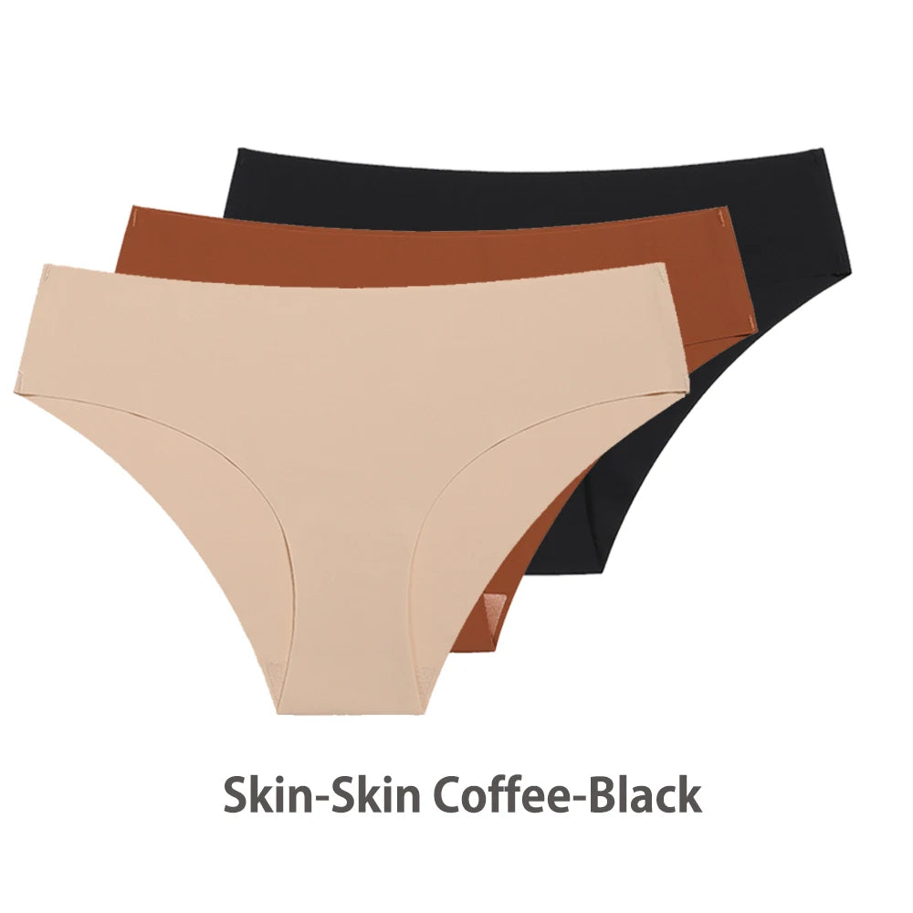 3 Pcs Seamless Panties for Women Breathable Low Waist Sexy Underwear Solid Silk Panties Brief Female Lingerie