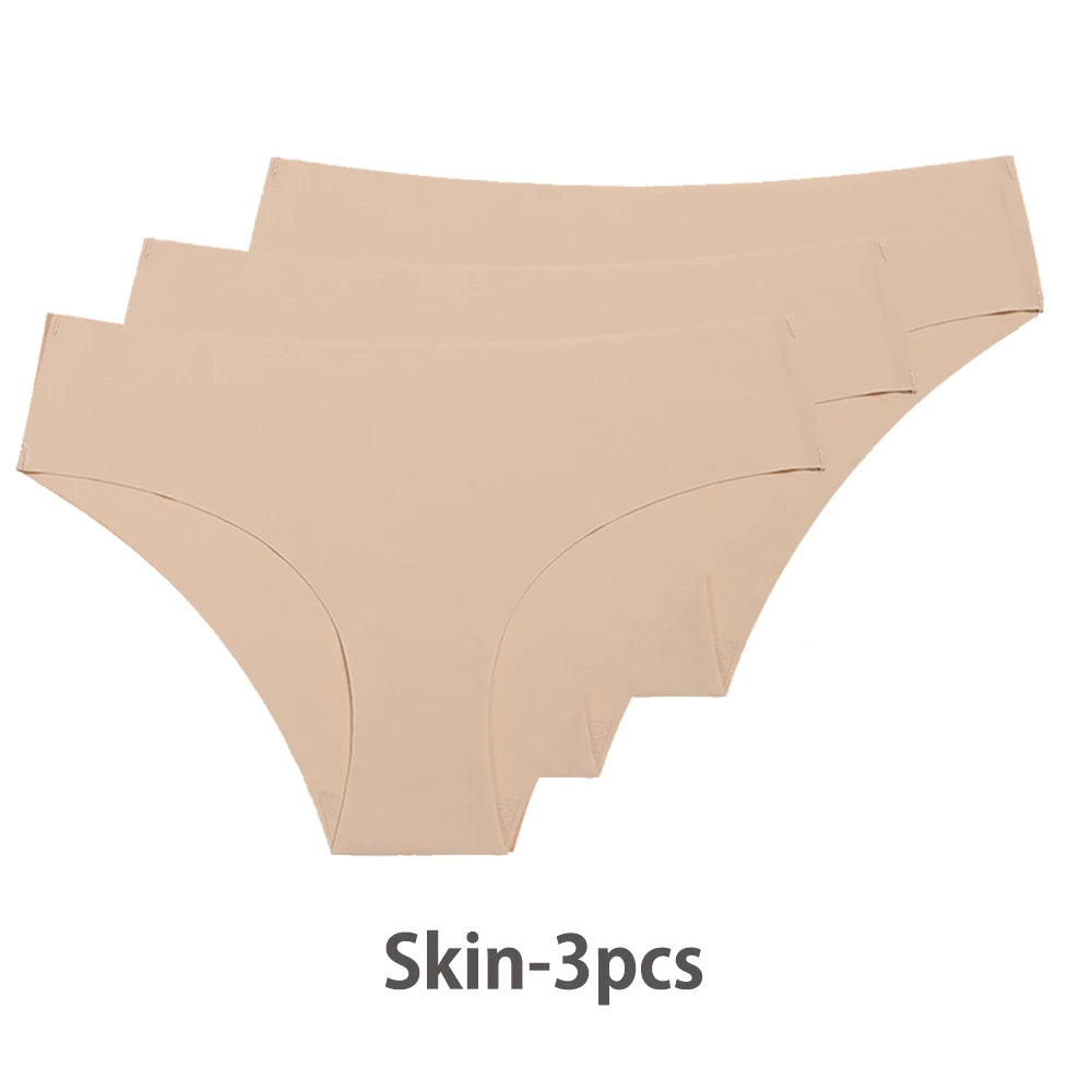 3 Pcs Seamless Panties for Women Breathable Low Waist Sexy Underwear Solid Silk Panties Brief Female Lingerie