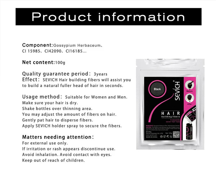 Blender Conceal Styling Fiber Poudres capillaires Anti-perte Fibres capillaires Kératine Extension de cils 100 g Noir 10 couleurs