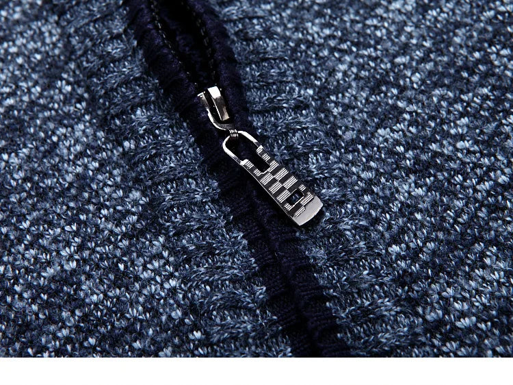 Winter Thick Men's Knitted Sweater Coat Off White Long Sleeve Cardigan Fleece Full Zip Male Causal Plus Size Clothing for Autumn