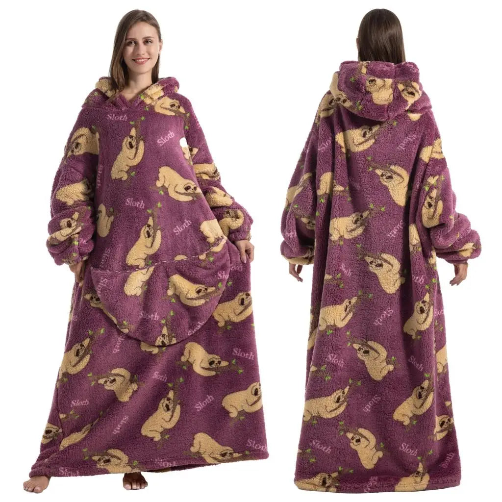 Super Long Wearable Blanket Hoodie Flannel Women Mens Oversized Hoodie Giant Blanket Sweatshirt Winter Thicken Pullover Fleece