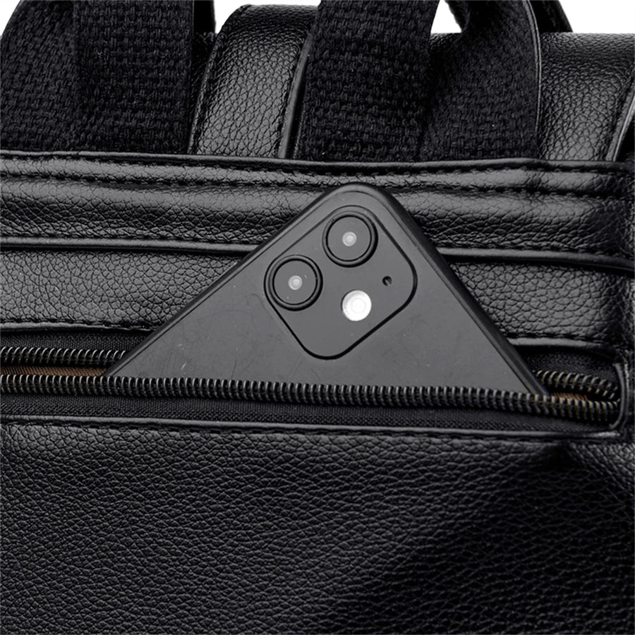 Luxury Women's Black Leather Backpack Casual Vintage Daypack with Zipper Closure Soft Shoulder Straps School Bag for Girls/ sac à Dos de luxe en cuire pour femme