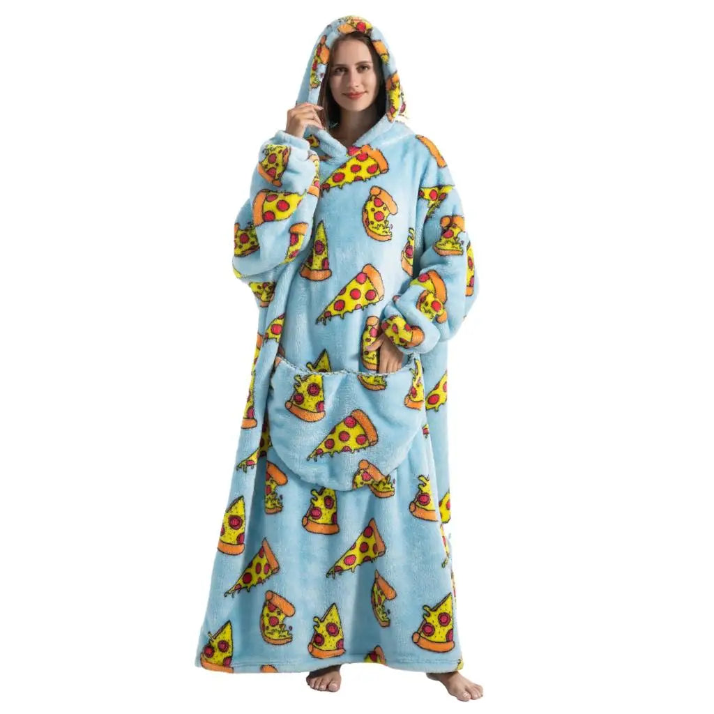 Super Long Wearable Blanket Hoodie Flannel Women Mens Oversized Hoodie Giant Blanket Sweatshirt Winter Thicken Pullover Fleece