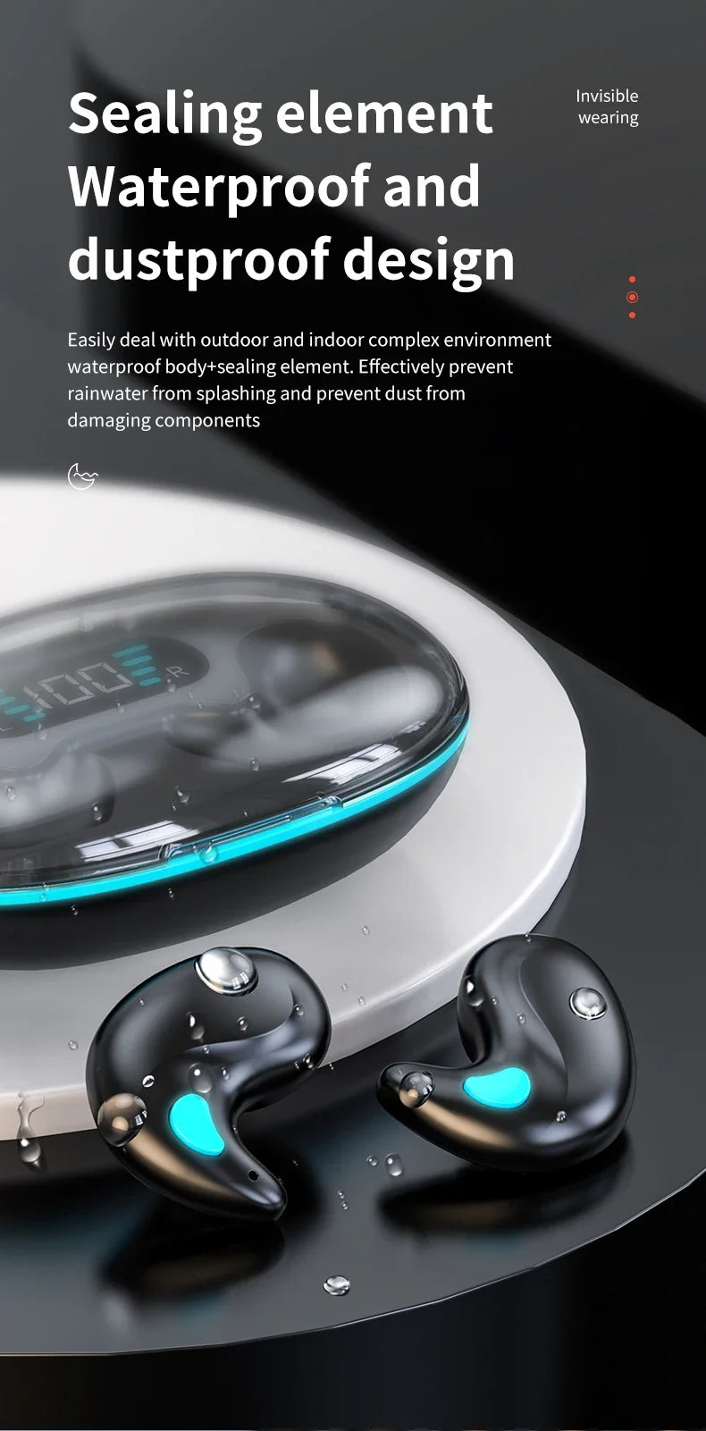 Sleep Wireless Earphone TWS Bluetooth 5.3 Headphones Hidden Earbuds IPX5 Waterproof Noise Reduction Sports Headset