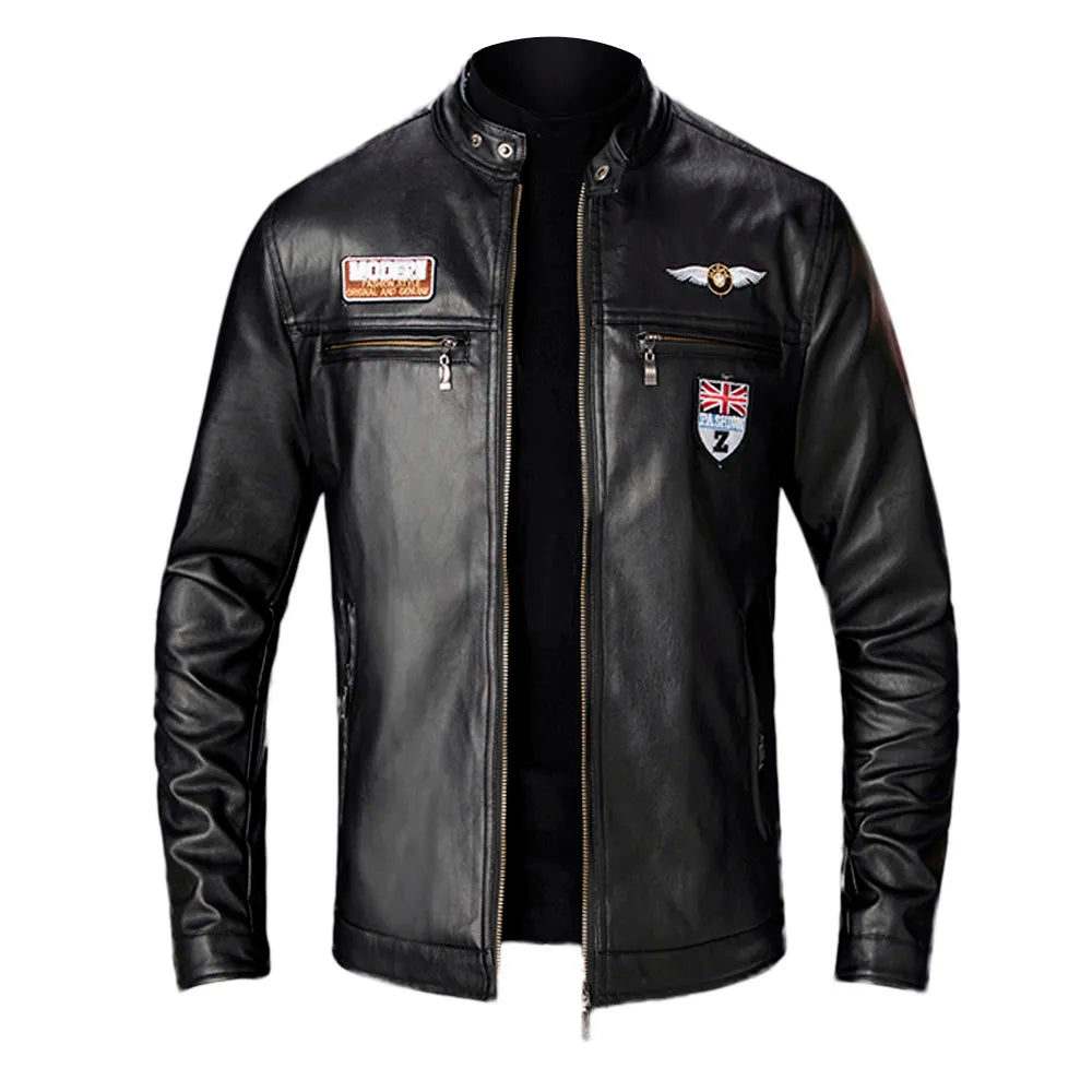 Sacs en cuir pour hommes, veste en cuir Slim, mode, imprimé personnalisé, manteau de moto, fermeture éclair, automne-hiver