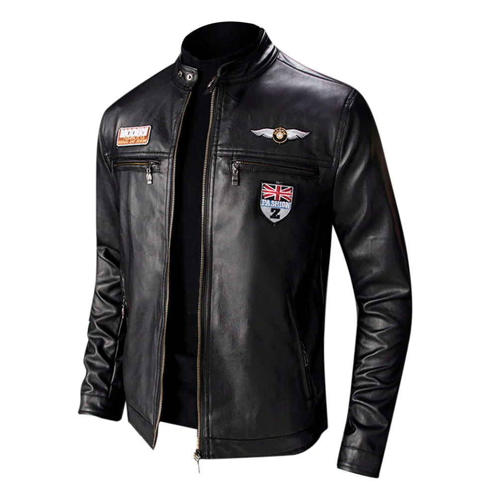 Sacs en cuir pour hommes, veste en cuir Slim, mode, imprimé personnalisé, manteau de moto, fermeture éclair, automne-hiver