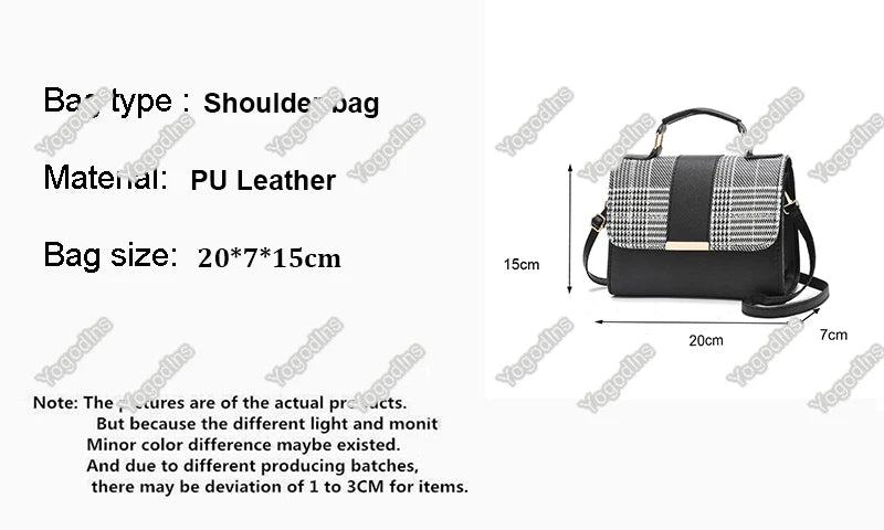 Title / Titre
EN: Retro Plaid Women’s Handbag – High-Quality PU Leather Crossbody & Shoulder Bag
FR: Sac à main femme à carreaux rétro – Simili cuir de haute qualité, porté épaule et bandoulière