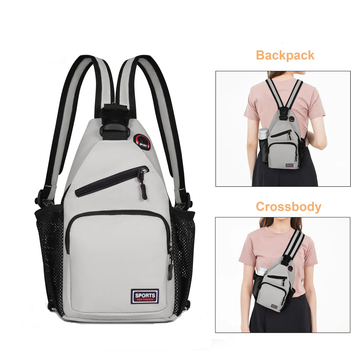 Sacs de poitrine pour femmes, sac à dos réglable et sac à bandoulière simple avec trou pour écouteurs, petit sac de sport de voyage messager Oxford