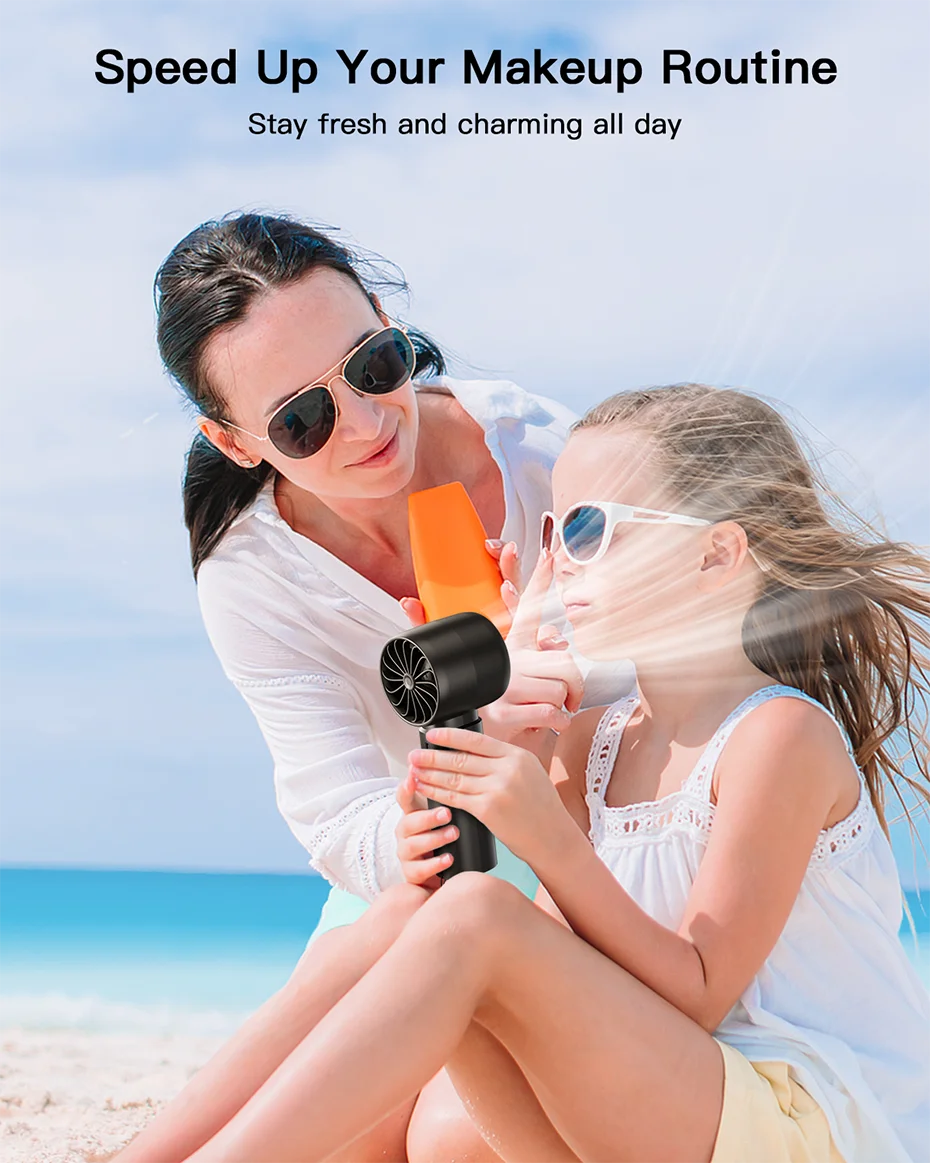 Mini ventilateur portable ColdSky, batterie 4000 mAh, rechargeable, avec écran LED, 5 vitesses, turbo, pour la plage, les voyages et les vacances.