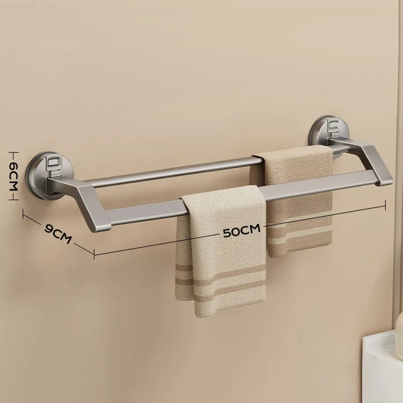 Bathroom Accessories Space Aluminum Suction Towel Rack Wall-mounted Perforation-free Storage Rack Double Pole