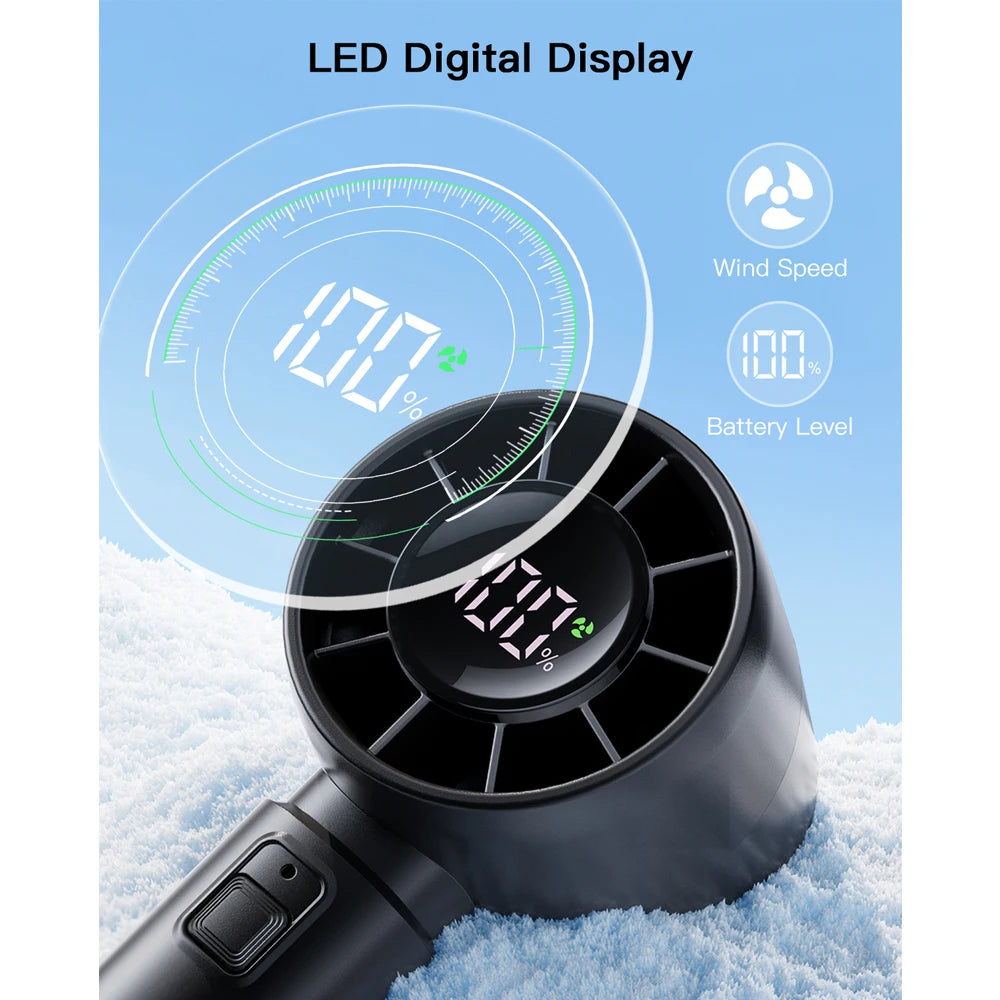 Mini ventilateur portable ColdSky, batterie 4000 mAh, rechargeable, avec écran LED, 5 vitesses, turbo, pour la plage, les voyages et les vacances.
