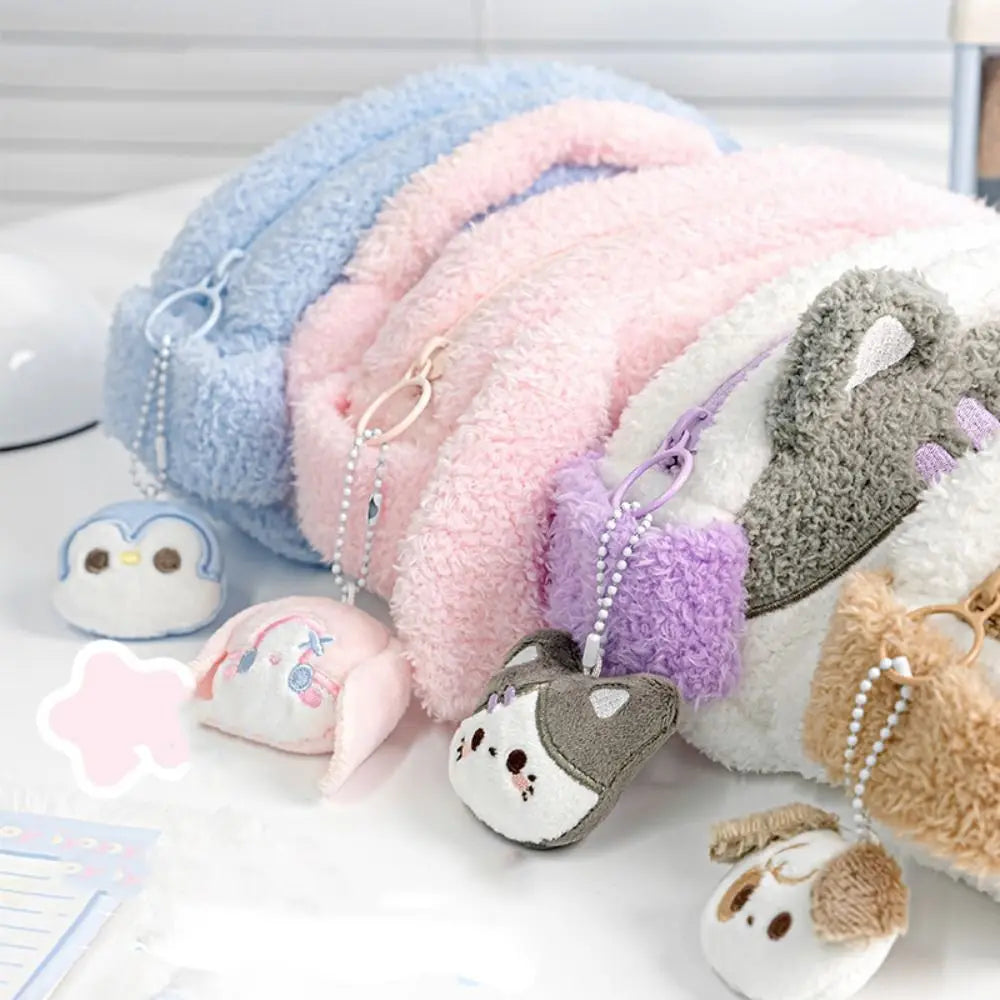 Multi-functional Large Capacity Plush Pencil Case Cartoon Kawaii Stationery Storage Pouch Viewable Window Pen Bag