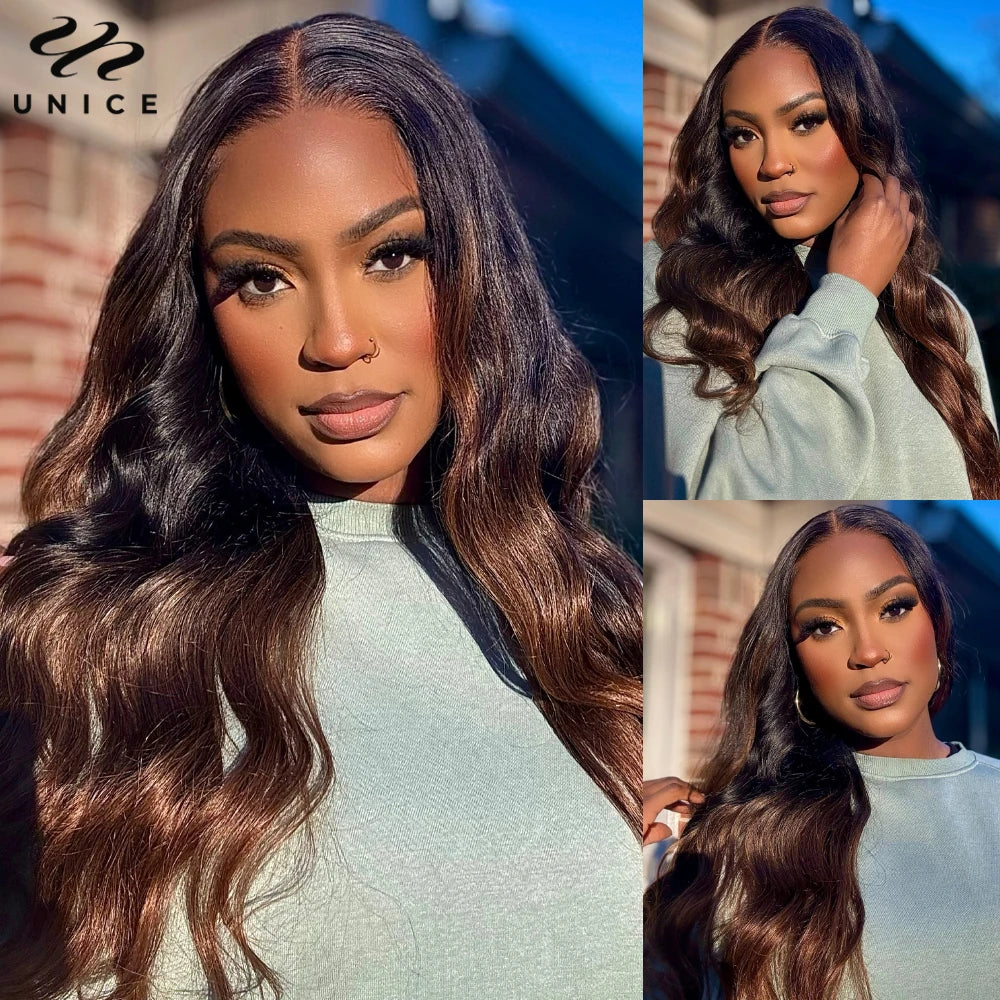 Extensions de cheveux humains Body Wave brun ombré UNice Hair, lot de 1, 3 ou 4 pièces, tissages rapides à coudre, 100 g par lot