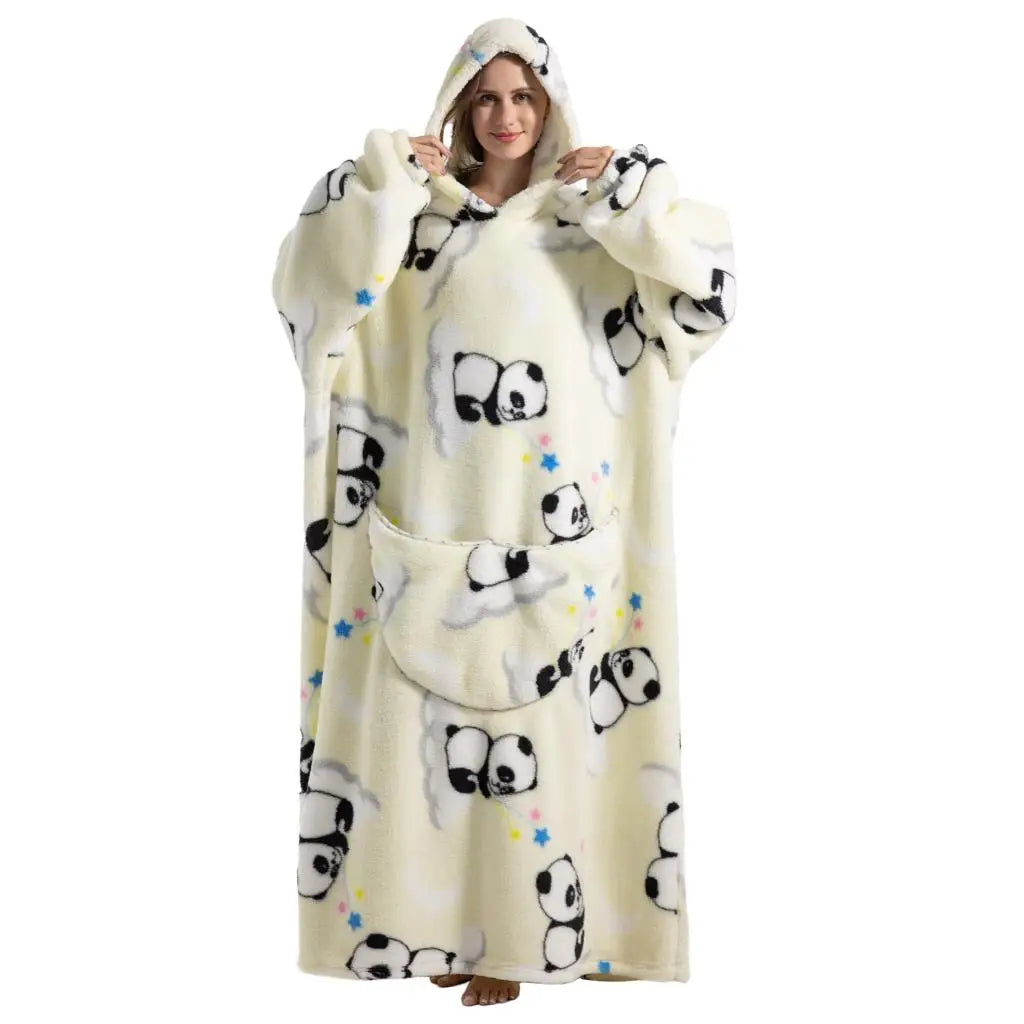 Super Long Wearable Blanket Hoodie Flannel Women Mens Oversized Hoodie Giant Blanket Sweatshirt Winter Thicken Pullover Fleece