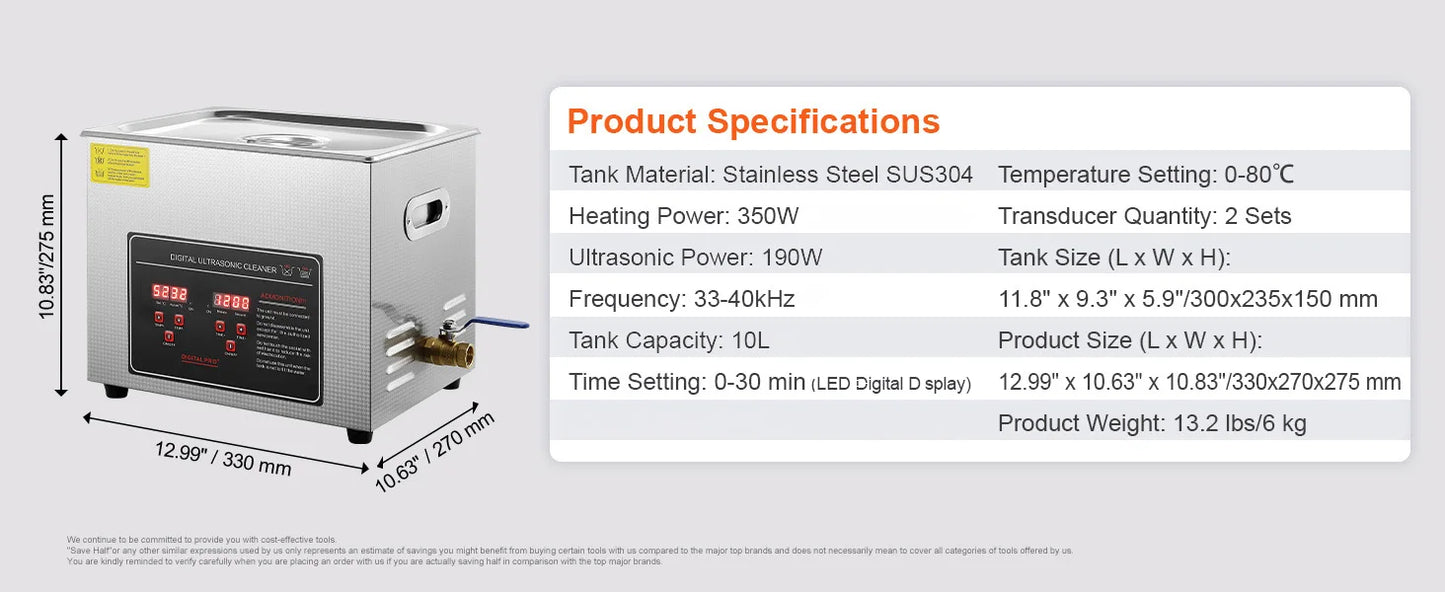 SucceBuy 2L 3L 6L 10L 22L 30L Nettoyeur à ultrasons en acier inoxydable Machine à laver de nettoyage portable Appareil électroménager à ultrasons