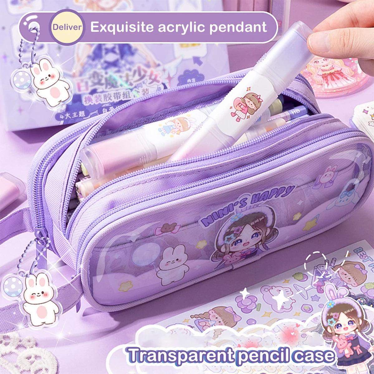 Kawaii Cartoon Pencil Case Multi-functional Large-capacity Pencil Bag Cute INS Storage Bag School Office Supplies Stationery