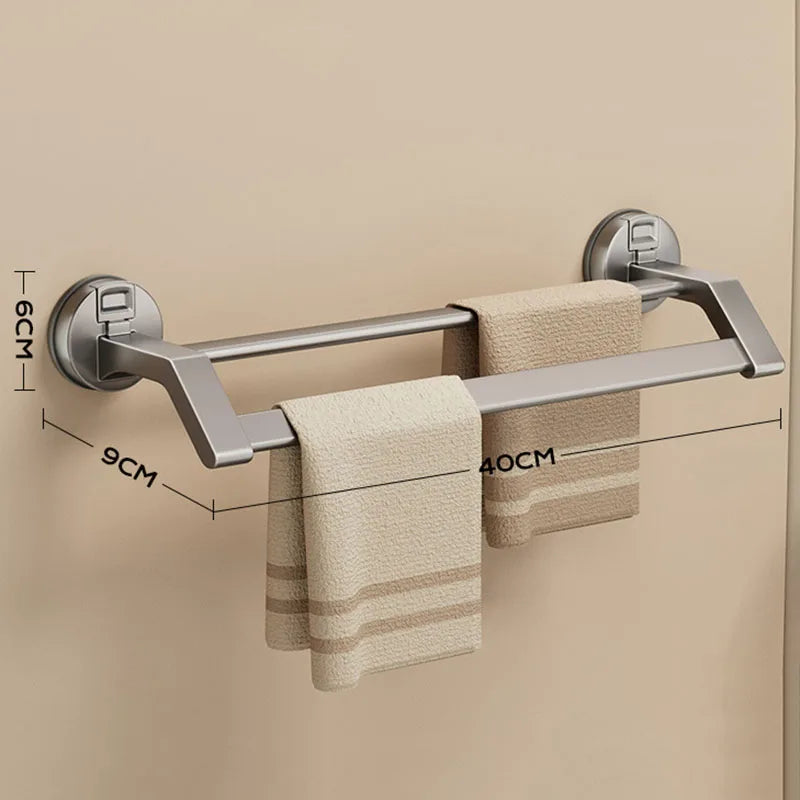 Bathroom Accessories Space Aluminum Suction Towel Rack Wall-mounted Perforation-free Storage Rack Double Pole
