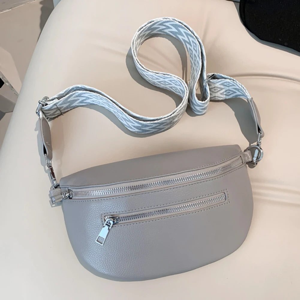 Women Stylish Crossbody Bag with Wide Strap Simple Shoulder Bag Multi-pocket Casual Bum Bag Travel Outdoor Bag