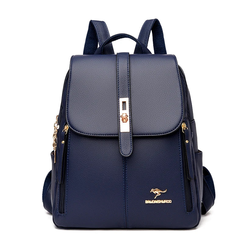 Luxury Women's Black Leather Backpack Casual Vintage Daypack with Zipper Closure Soft Shoulder Straps School Bag for Girls/ sac à Dos de luxe en cuire pour femme