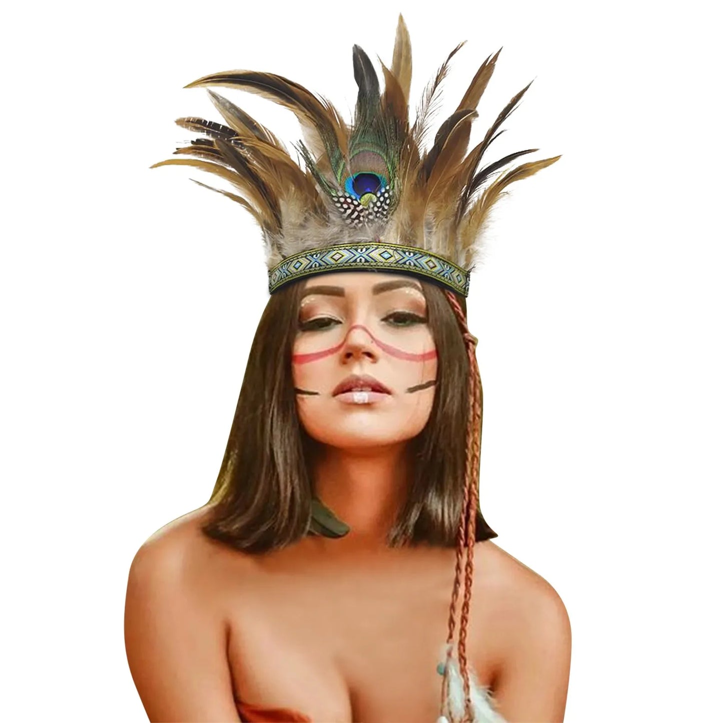 Serre-têtes en plumes pour femmes, couronne de paon, costume indien de carnaval, serre-têtes pour spectacle de danse, carnaval, Halloween