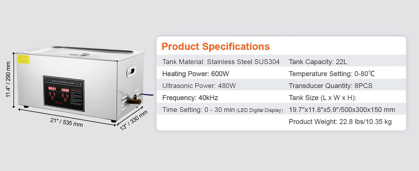 SucceBuy 2L 3L 6L 10L 22L 30L Nettoyeur à ultrasons en acier inoxydable Machine à laver de nettoyage portable Appareil électroménager à ultrasons