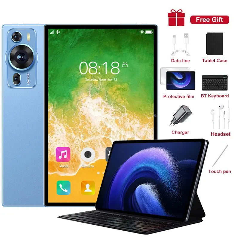 Nouvelle tablette P60 Pro 10,1 pouces, écran HD, 5G, double SIM, Android 14, pour enfants, batterie de 20 000 mAh, avec clavier et ordinateur portable