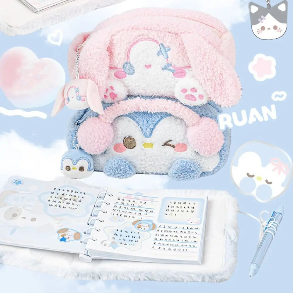 Multi-functional Large Capacity Plush Pencil Case Cartoon Kawaii Stationery Storage Pouch Viewable Window Pen Bag