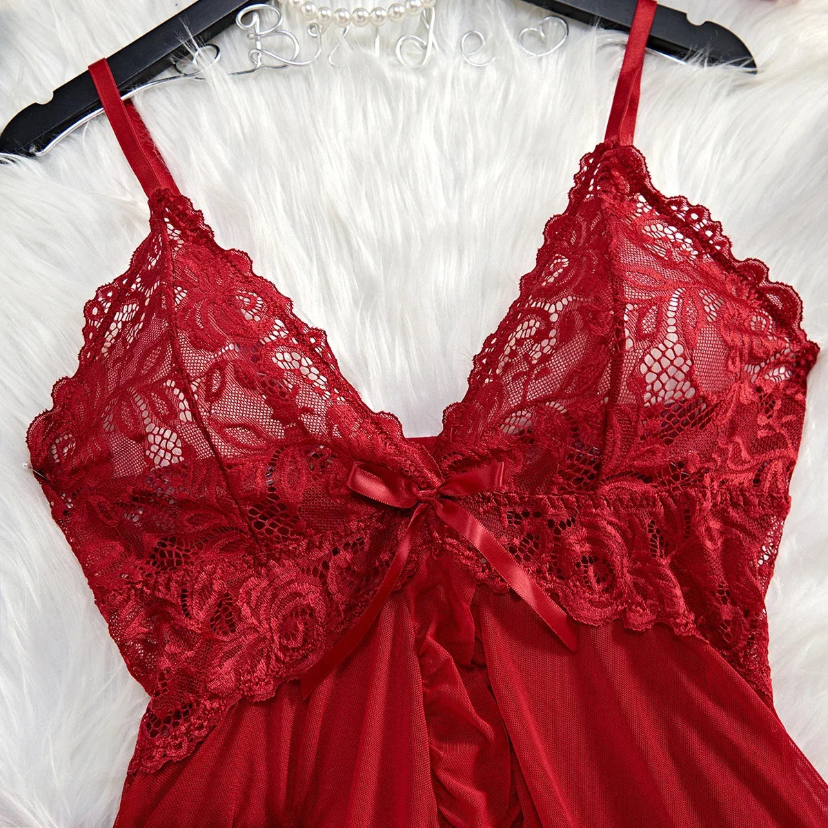 Tulle Suspenders Exquisite Women's Lencerias Lace V-Neck Underwear Semi-transparent Thong Dress Set Lingerie Nightgowns
