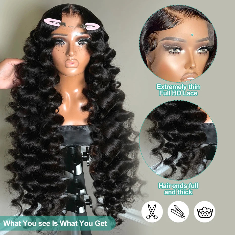 Perruques brésiliennes Remy bouclées HD 13x6 200% cheveux humains ondulés 30-34 pouces avec dentelle frontale pré-épilée 13x4