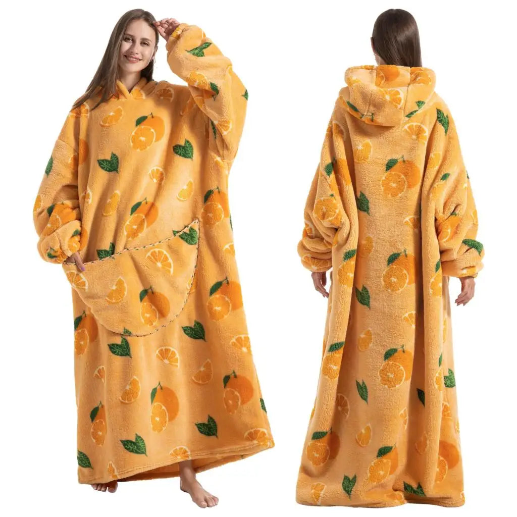 Super Long Wearable Blanket Hoodie Flannel Women Mens Oversized Hoodie Giant Blanket Sweatshirt Winter Thicken Pullover Fleece