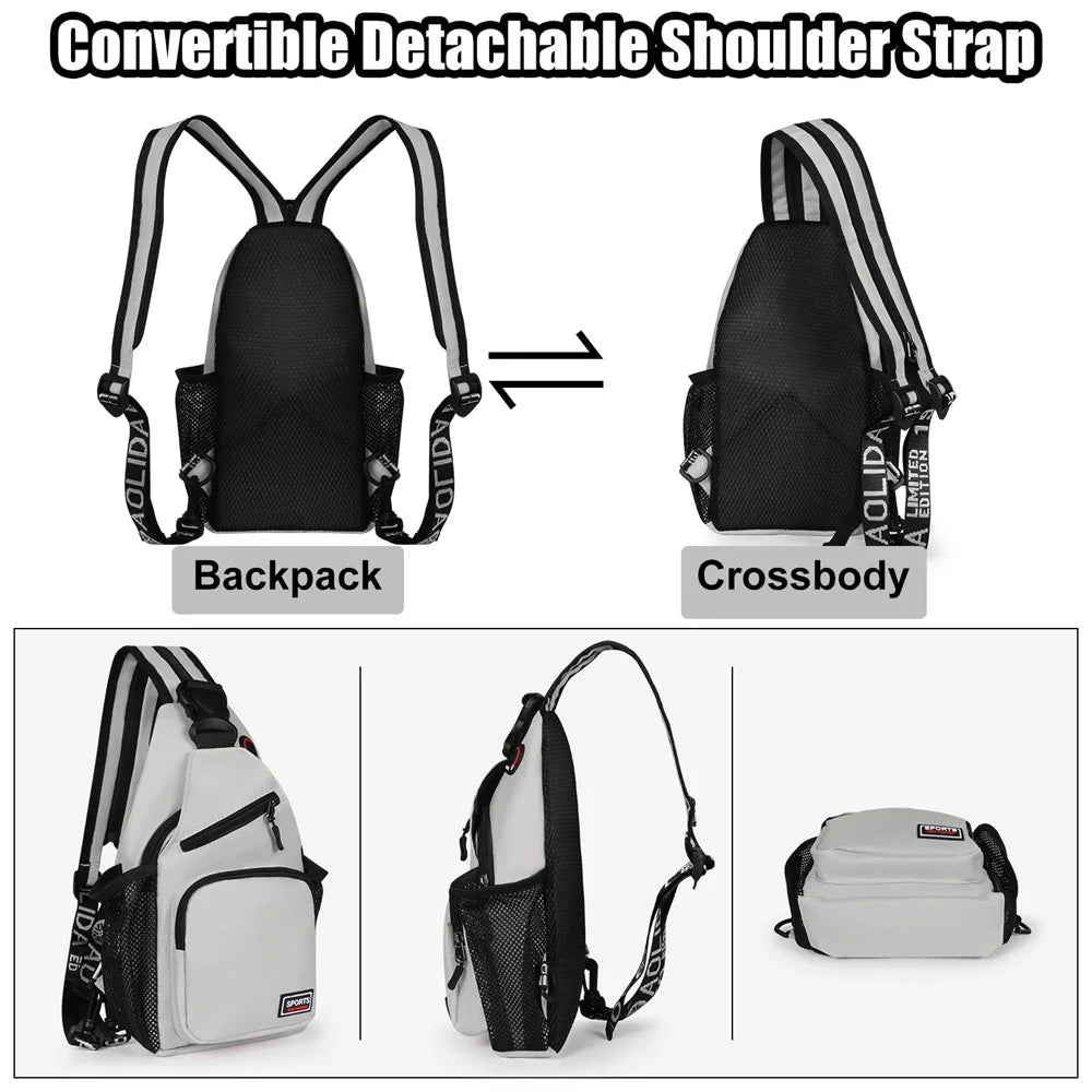 Sacs de poitrine pour femmes, sac à dos réglable et sac à bandoulière simple avec trou pour écouteurs, petit sac de sport de voyage messager Oxford