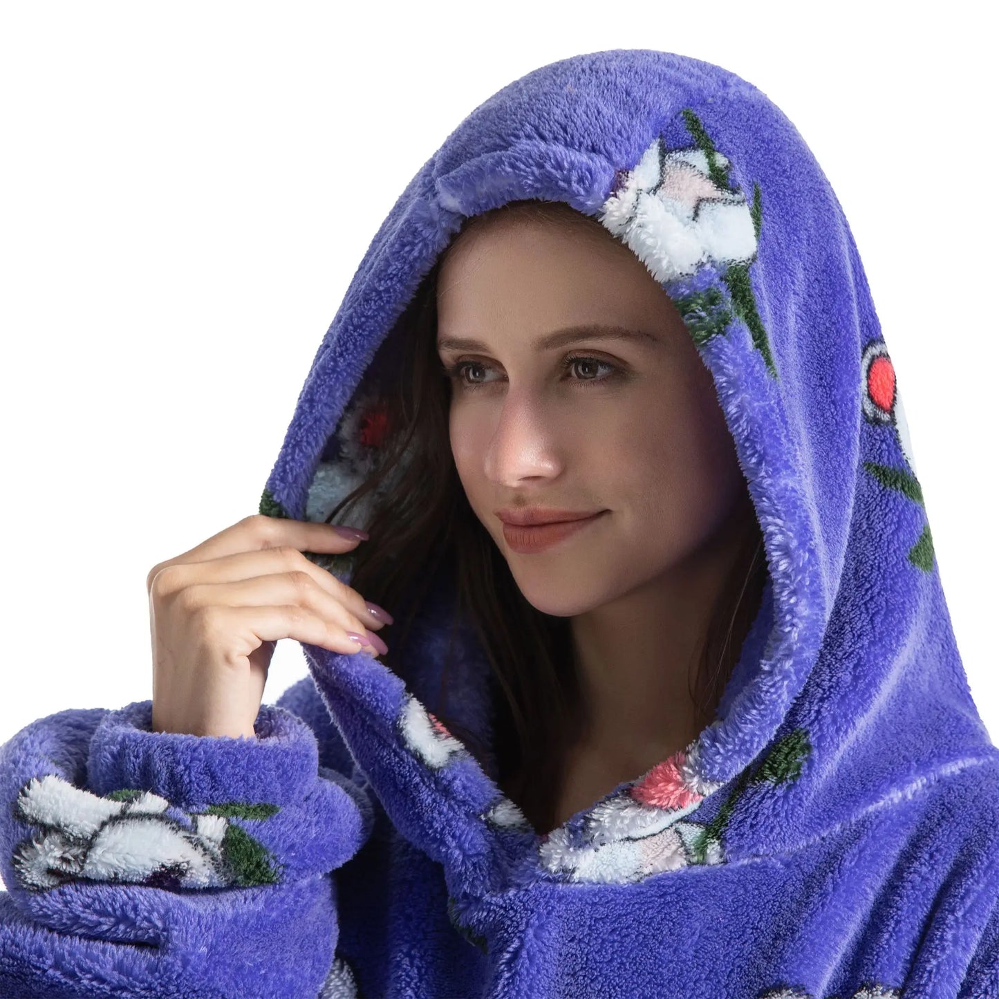 Super Long Wearable Blanket Hoodie Flannel Women Mens Oversized Hoodie Giant Blanket Sweatshirt Winter Thicken Pullover Fleece