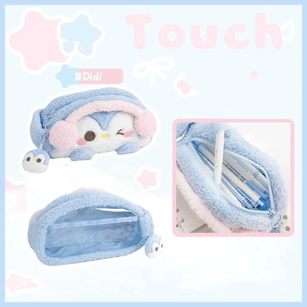 Multi-functional Large Capacity Plush Pencil Case Cartoon Kawaii Stationery Storage Pouch Viewable Window Pen Bag
