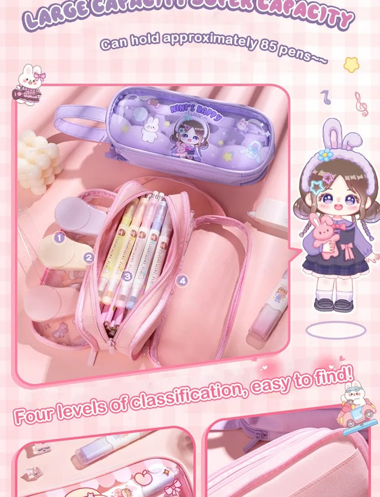 Kawaii Cartoon Pencil Case Multi-functional Large-capacity Pencil Bag Cute INS Storage Bag School Office Supplies Stationery