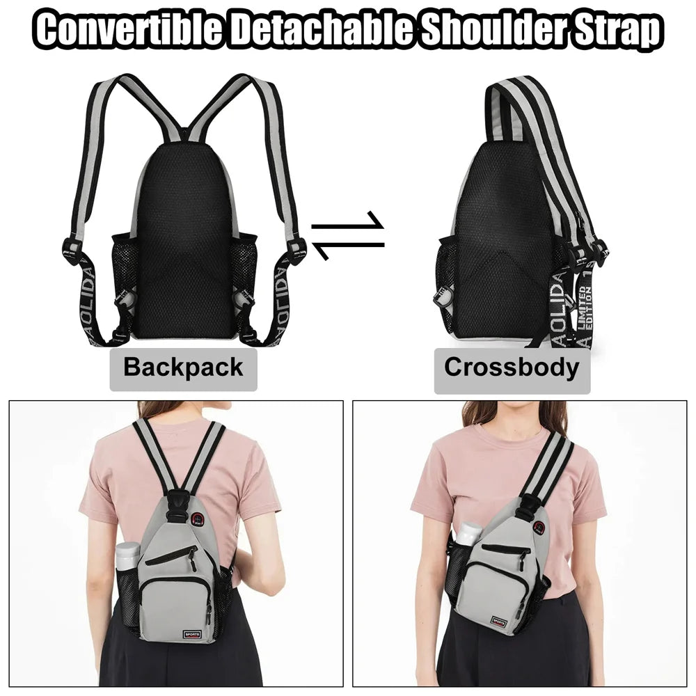 Sacs de poitrine pour femmes, sac à dos réglable et sac à bandoulière simple avec trou pour écouteurs, petit sac de sport de voyage messager Oxford