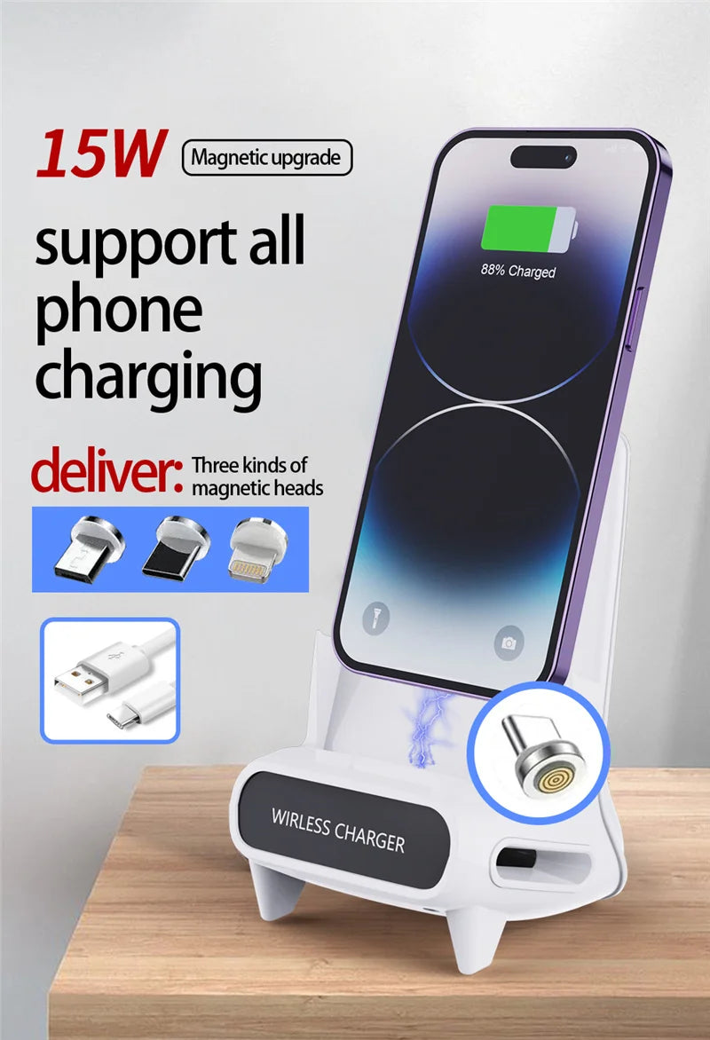15W Fast Wireless Charger Stand Pad for iPhone Samsung Xiaomi LG - Desktop Mobile Phone Holder Bracket with Type C Dock Mount/ support de chargeur pour téléphone.