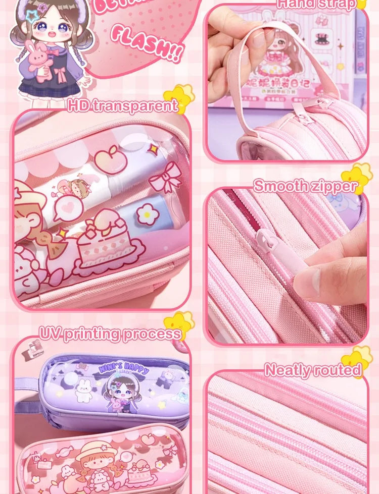 Kawaii Cartoon Pencil Case Multi-functional Large-capacity Pencil Bag Cute INS Storage Bag School Office Supplies Stationery