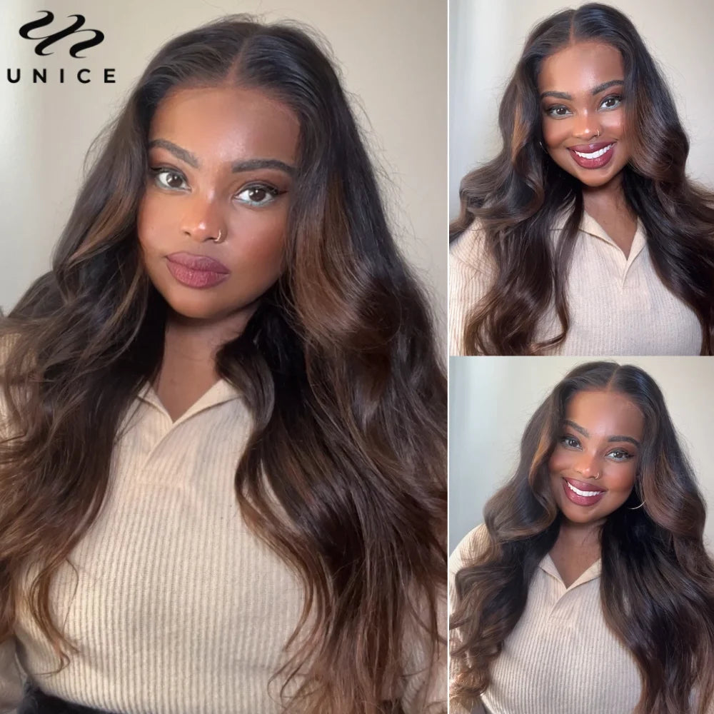 Extensions de cheveux humains Body Wave brun ombré UNice Hair, lot de 1, 3 ou 4 pièces, tissages rapides à coudre, 100 g par lot