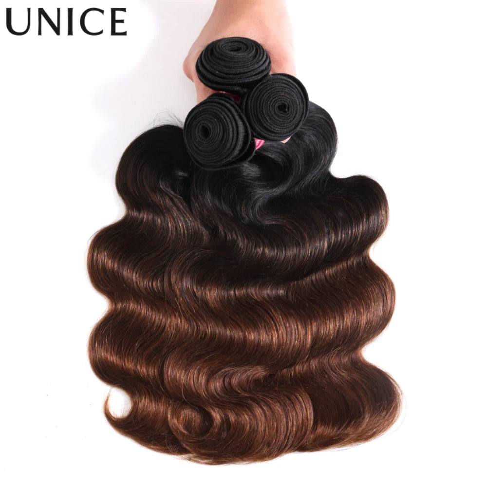 Extensions de cheveux humains Body Wave brun ombré UNice Hair, lot de 1, 3 ou 4 pièces, tissages rapides à coudre, 100 g par lot