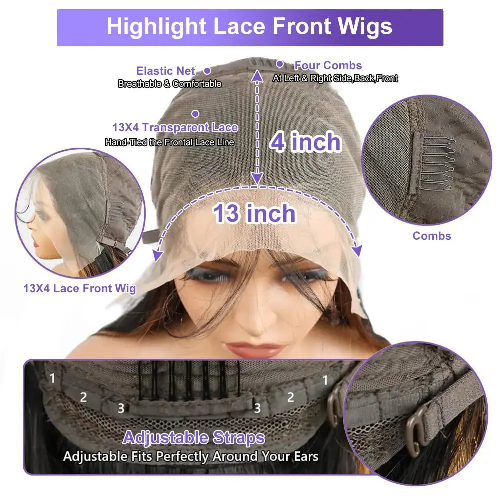 1B 30 Highlight Frontal Wigs Human Hair 30 Inch Ombre Brown Colored 13x4 Bone Straight Lace Front Wig Pre Plucked On Sale