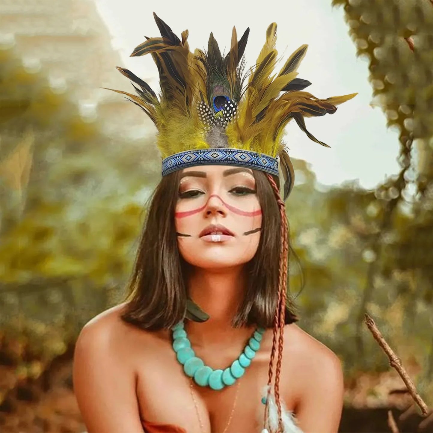 Serre-têtes en plumes pour femmes, couronne de paon, costume indien de carnaval, serre-têtes pour spectacle de danse, carnaval, Halloween